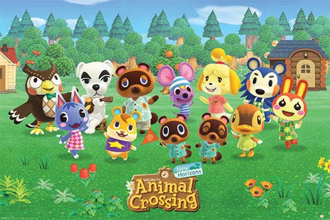 Animal Crossing - Lineup - Gaming Poster Druck - Größe 91,5x61 cm + 2 St Posterleisten Alu 93,5 cm