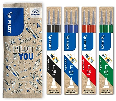 PILOT - FriXion Ersatzminen 0.5-4 Sets mit 3 Minen - Radierbare Nachfüllminen - Kompatibel mit FriXion Point & FriXion Point Clicker - Blau, Schwarz, Rot, Grün - Feine Spitze (12 Minen)