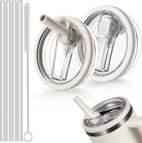 Sunshine smile 2 Stück Stanley cup Deckel 40oz,Auslaufsicherer Ersatzdeckel für Stanley Cup mit 4 Trinkhalmen and 1 Strohhalm Bürste,Ersatzdeckel für Stanley Cup Zubeahör,Lunch 40oz Becher