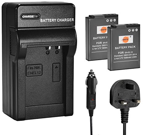 DSTE 2PCS EN-EL12 (1600mAh/3.7V) Battery and Charger Kit Compatible with Nikon Coolpix S620 S630 S6000 S6100 S6200 S6300 S8000 S9050 S9100 AW100 AW120s