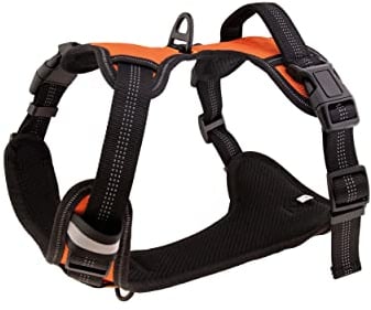 Floxik Hundegeschirr orange M | Anti Zug Brustgeschirr reflektierend & gepolstert mit Haltegriff für mittelgroße und große Hunde | Auch als Welpengeschirr geeignet