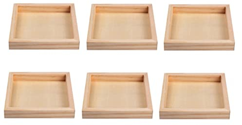 Cabilock 6pcs Wood Serving Tray Square Unfinished Wooden Serving Platter for Block Puzzle Montessori Materials Crafts,Wood Color,12.4x12.4cm