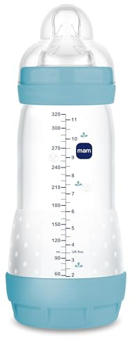 MAM Anti-Kolik-Flasche, ab 4 Monaten, 320 ml, mit Sauger mit 3 schnellen Durchfluss aus Silikon, leicht anzunehmen, selbststerilisierend und leicht zu reinigen, Easy Start Anti-Colic, Mattrosa, 1