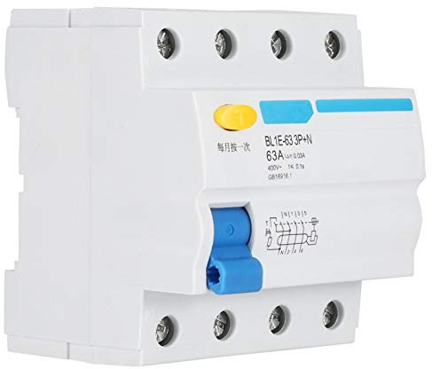 Disyuntor Diferencial 3 Polos, BL1E-63 RCCB Interruptor de Corriente 3P + N 63A 230V 30mA Protección Contra Cortocircuito por Sobrecarga de Fuga, para Decoración del Hogar, Construcción de Ingeniería