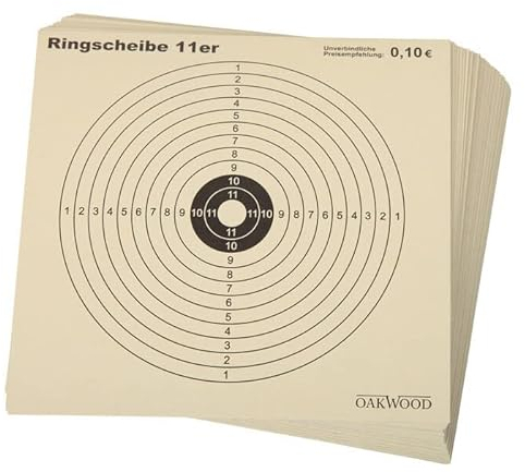 OAKWOOD Zielscheiben 14x14 oder 17x17 | Verschiedene Motive | Luftgewehr Pistole Softair Airsoft CO2 Schießscheibe für Kugelfang 50/100/150 Stück (14x14, 11er-Ring (100))