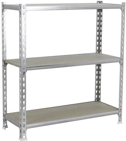 Simon Rack Étagère Rangement et 3 Niveaux en Boix, 200 kg Capacité de Charge et Point de Flexion, 1000x1100x500 mm, Étagère Charge Lourde, Étagère Garage, Galvanisé/Bois - Maderclick