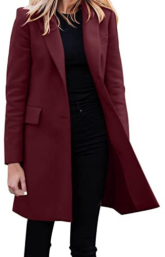 L9WEI Long Blazer Élégant Pour Femme - Cardigan Oversize - Mode d'Hiver - Veste de Costume en Tricot Stretch Basique à Boutons - Veste de Voyage, Rouge, XL