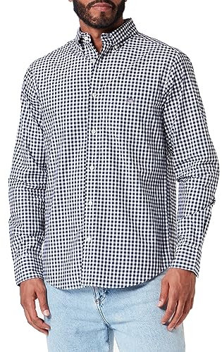 GANT Herren Reg Poplin Gingham Shirt Klassisches Hemd, Schwarz, XL EU