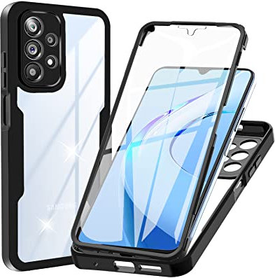 WeiCase Cover per Samsung Galaxy A23 5G / 4G, Custodia Antiurto con Protezione dello Schermo Integrata, 360° Sottile Cover Transparente Silicone Custodia per Samsung A23, Nero