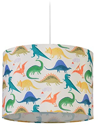 Relaxdays Hängelampe Kinderzimmer, Lampenschirm mit Dinosauriern, HxD: 145 x 35 cm, E27, Pendelleuchte für Kinder, bunt