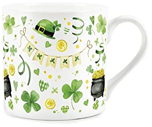 Purely Home St Patricks Day Mug - Irish Shamrocks Green Bone China Tea/Coffee Cup Present Gift