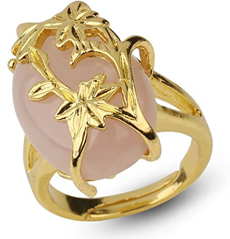 Damen Verstellbare Rosen-Quarz-Ringe – Persönlichkeits-Blumen-Inlay, Natürlicher Ovaler Sodalith, Natürliche Quarz-Ringe Für Paar-Fingerring, Schicke Hochzeitsfeier, Tägliches Tragen Von Orname