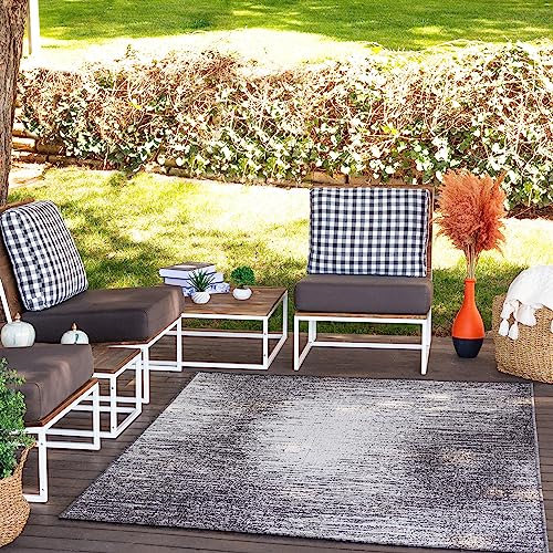 Livabliss Kemer Outdoor wetterfest - In und Outdoor für Balkon 160x213 cm, Terrasse, Garten, Küche - e Boho Style für draußen - Holzkohle und Elfenbein