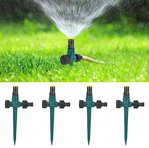 4 aspersores de césped con estaca y 4 boquillas tándem, ajustables 360°, riego automático, aspersor de jardín, riego para jardín, césped, plantas, riego