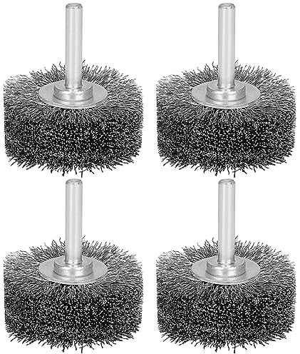 SI FANG 2 Inch Wire Brush Wheel for Drill Attachment, 0.0118 Coarse Stainless Steel Wire 3/4 Face Width Heavy Duty Rotary Scratch Brushes, Metal Removal Rust & Stripping (4PCS Drill Wire Brush)