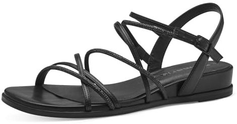 Tamaris Damen Sandalen Imitation Nappa Vegan Sommer; BLACK/schwarz; 41