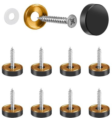 KAKULO Mirror Screws with Decorative Caps Solid Brass Screw Cap Nails Mirror Screws Fasteners (Black 18MM 8Pack)