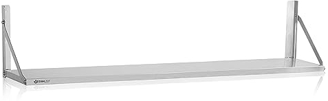 Mahlzeit Edelstahl Wandregal | 150 x 30 cm | Hängeregal, Klappbar | Silber | Ablage Edelstahl Regal Gastro, Wandregal Edelstahl Küchenregal, Schweberegal, Edelstahl Regal, Regal Tiefe 30cm, Shelf