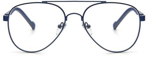KoKoBin Vintage Metal Frame Reading Glasses Aviator Toad Frame Lens Anti Blue Light women Men Computer Reader (Blue, 1.5)