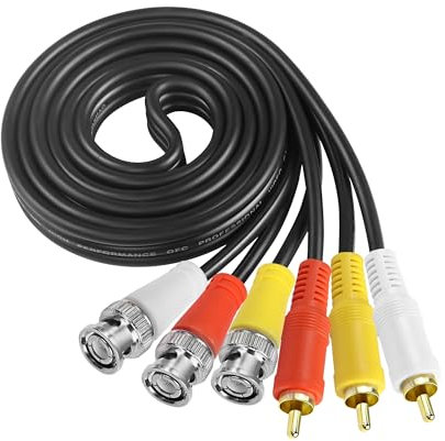 XMSJSIY Cable de audio BNC a RCA de 1,5 m – 3 conectores BNC a 3 conectores RCA chapados en oro – Cable coaxial para sistemas de vigilancia CCTV