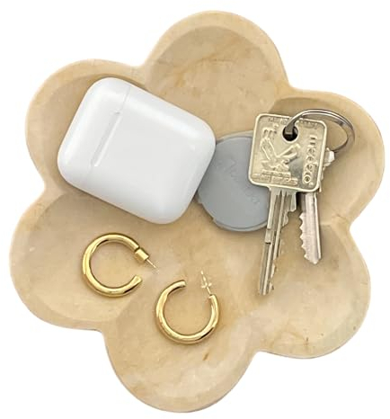 Tumbler Home Marmor-Schmuckschale, Schmuckschale für Ringe, Halsketten, Ohrringe, Accessoires, handgefertigter Organizer für Schminktisch, Kommode, Badezimmer-Arbeitsplatte (Beige)
