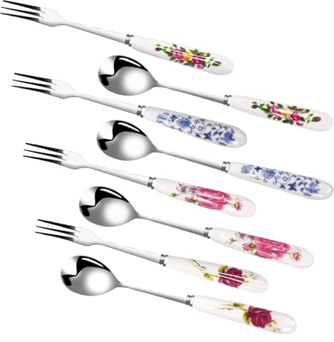 8pcs Dessert Forks and Spoons Set, Cake Forks Dessert Spoons,Cake Forks, Coffee Spoons, Dessert Spoons, Dessert Forks, Cake Forks, Coffee Spoons,Dessert Forks for Home, Wedding, Party, Café