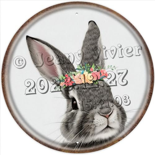 NANVIER Rundes lustiges Blechschild, Kaninchen, Wald, Kinderzimmer, Wandkunstdrucke, niedliche Waldblumenkrone, Tiere, motivierendes Eisen-Poster, Metallschild für Baby-Kinderzimmer, Heimdekoration,