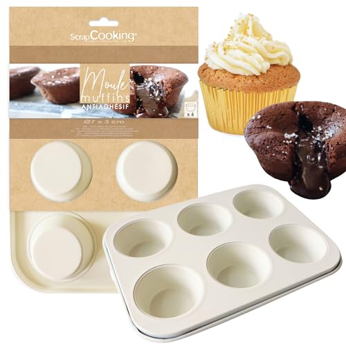 ScrapCooking - Moule à Muffins Antiadhésif - 6 Formes pour Cupcakes & Muffins - Moule en Métal - Apte Four & Congélateur - Moule Pâtisserie Gâteau - Beige - 1297