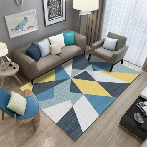 Kunsen Dekoration Wohnung Winter deko Teppich schimmelfest Leicht zu reinigen Gelb-blaues Dreieck geometrisches Design Muster Dekoration feuchtigkeitsbeständig Balkon deko 70x140cm