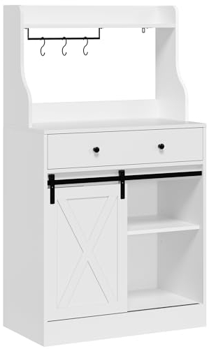 KIMENICH Küchenschrank, Sideboard mit Große Schublade, Buffetschrank mit Arbeitsplatte, Verstellbaren Ablagen, 3 Hakens, Großer Stauraum, für Küche Wohnzimmer, Esszimmer, 70 * 40 * 135 cm, Weiß