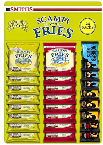 All Mix 24 Pack Mega Pub Card Includes 8 Pk Scampi Fries, 8 Pk Bacon Fries and 8 Pack Nobby's Nuts (3 Pk Salted Nuts, 3 Pk Dry Roasted Nuts and 2 Pk of Sweet Chilli Coated Nuts) Sold By VR Angel