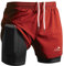 Viisendy Pro Herren 2-in-1 Laufshorts Workout Bodybuilding Trainingsshorts 3 Zoll Outdoor Marathon Joggingshorts Rot M