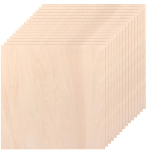 WOPPLXY 15 fogli di compensato 3 mm, 300 x 300 x 3 mm, pannelli in legno di tiglio per pittura, modelli fai da te, decorazioni, progetti laser