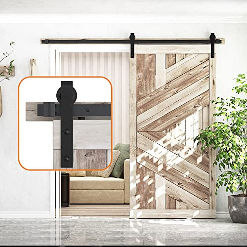SKYSEN 200cm Schiebetür Komplettset J-Typ Schiebetürbeschlag für Schiebetürsystem mit Bodenführung, Langlebige Schiebetür Schiene Perfekt Raumspart Raumtrenner für Innentüren, Holztür