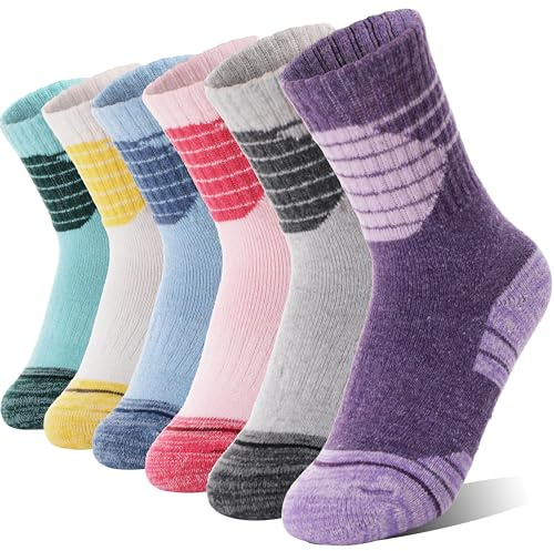 ANTSANG Kinder Merino Wolle Wandersocken Jungen Mädchen Kleinkinder Thermo Warme Winter Dicke Polsterung Schnee Ski Crew Socken Strümpfe(Farbenmix,34-38)