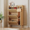 HAINEW Landhausstil Schuhschrank Schuhkipper mit 3 Rattan Klappen und 1 Schublade für 15-20 Paar Schuhe, Schuhregal Schuhaufbewahrung Schuhkommode mit 1Türen für Flur Wohnzimmer, 90×17×125cm (Natur)