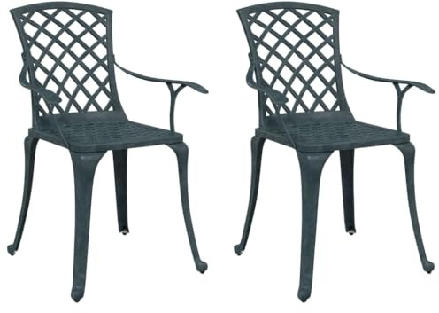 vidaXL Gartenstühle 2 STK., Gartenstuhl mit Armlehnen Rückenlehne, Stuhl Sessel für Garten Balkon Terrasse, Stuhlset Gartenmöbel, Grün Aluminiumguss