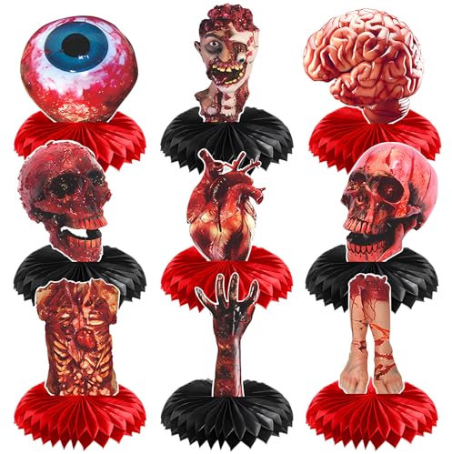 TOPJOWGA 9 Stück Halloween Bienenwabe Mittelstücke, Blutige Waben Party Tischaufsätze, Halloween Party Tischdekorationen, Halloween Party Mittel Tabelle, Halloween Bienenwabe Mittelstück Party Deko
