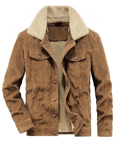 Momooda Herren Cordjacke Warm Sherpa Gefüttert Trucker Jacke Button Down Wintermantel