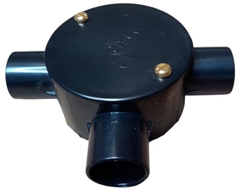 Black 20mm PVC Conduit Box 3 Way Terminal Box with Lid and Screws - Pack of 1