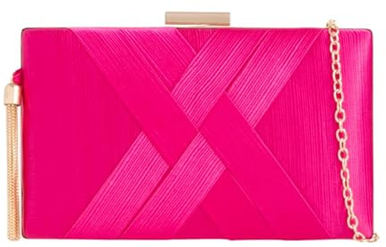 UShopUK Pochette rigide compacte en satin avec pompons pour mariage, soirée, sac à main