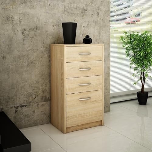Home Collective Kommode mit 4 Schubladen mit Matter Oberfläche, Kommode 45cm breit Holz Schrank Kommode mit Schubladen Sideboard Highboard Anrichte Schlafzimmer Wohnzimmer Flur Büro Organizer Sonoma