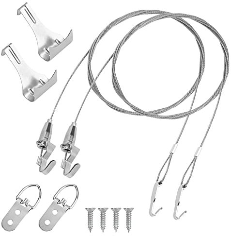 Cavo Acciaio Inossidabile Filo in Acciaio di 2 m, Kit per Appendere Quadri Telaio con Gancio Regolabile e Gancio per Modanatura per Appendere Pannelli, Specchio, Luci(Max 40 KG)