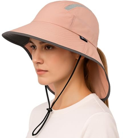 TOP-EX Pferdeschwanz Sonnenhut UV Schutz Damen mit Nackenschutz Breite Krempe Sommerhut Gartenhut Outdoor Fischerhut Wasserdicht & Faltbar Rosa Groß