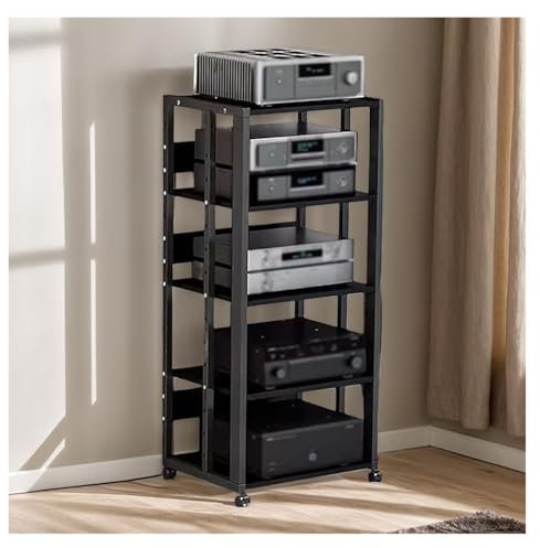 HiFi Rack 5 Tier Stereo Cabinet Furniture With Record Storage/Turntable Shelf, AV Media Stand Audio Component Storage Unit For Home Office Club Theater Living Room, TV Gaming Console Receiver Rack