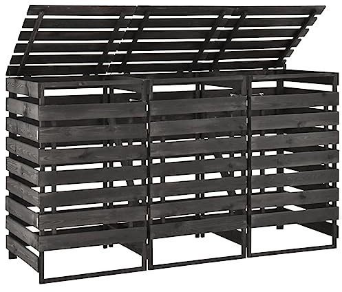 Gecheer Abri de Poubelle Triple 210x75x121 cm Bois de pin Massif Peint, Abri Range Poubelle Cache Conteneur Déchets avec Portes avec Système de Verrouillage pour Jardin, Terrasse, Extérieur