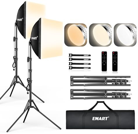 EMART Softbox Lighting Kit,40x40cm Dimmable Soft Box Lighting Kit,2 Pack | Professional Soft Box with 85W LED Photo Bulbs, Photography Continuous Light for Portraits Video Product Shooting and Filming