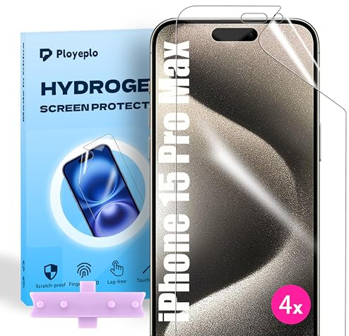 Ployeplo Hydrogel Folie für iPhone 15 Pro Max, 4 Stück Schutzfolie Klar HD Weich TPU Displayschutzfolie, Hochempfindliche Kratzfest Schutzfolie(Nicht Gehärtetes Glas)