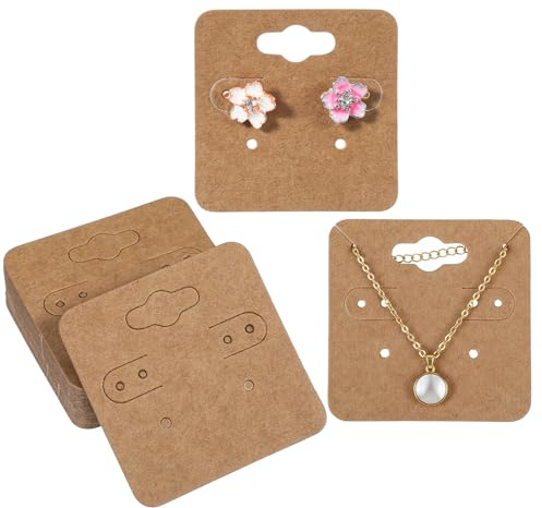 ADLABLD 100 Stück Ohrring Displayhalter Karten,Kraftpapier Ohrhänger Karten,Schmuck Display Karte,Hängende Display Karte,für DIY Ohrstecker,Verpackung,Halsketten Aufbewahrung (Braun)
