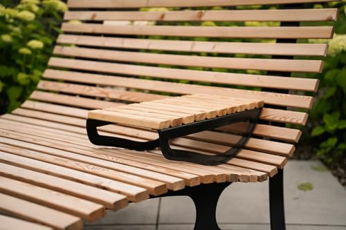 steda Waldsofa Getränkehalter Schwarz Pulverbeschichtet – Wetterfest & Rostbeständig – Mit Lärchenholz Ablage – Passend für Sonnenliege, Relaxliege, Wellenliege & Himmelsliege – Garten Zubehör